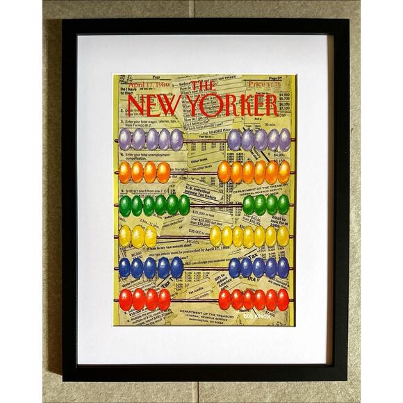 Framed 1989 New Yorker Magazine April 17 Bob Knox Jelly Bean Abacus Tax Returns - Picture 2 of 4
